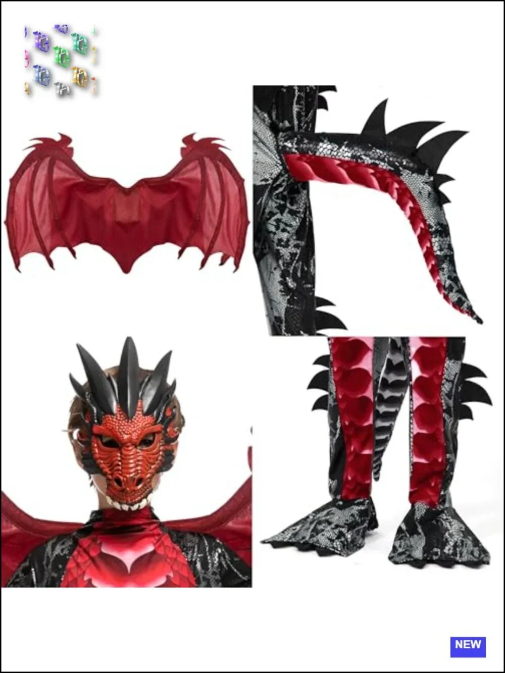 Kids Dragon Costume Boys Halloween Deluxe Set Mask Wings Jumpsuit Gloves Tail